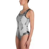 Palm Beach Blue One-Piece Swimsuit Black and White